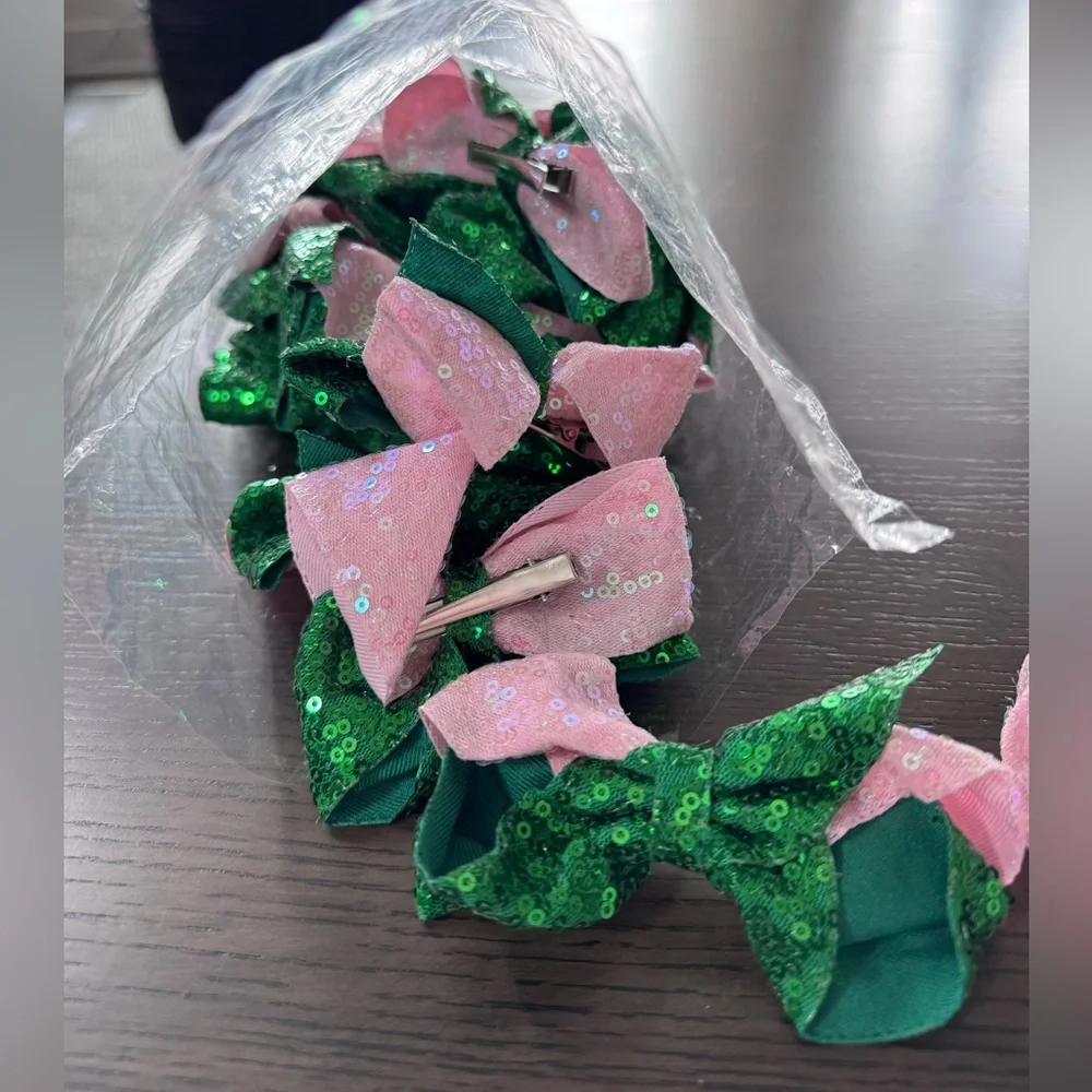 Set of 20 Wicked Green and Pink Sequin Hair Bow for Kids